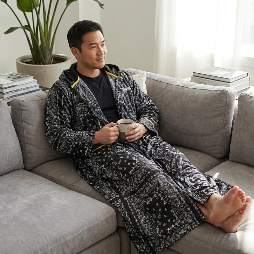 Dogg Supply Robe Mens L Black Paisley Hooded Snoop Dogg Sleepwear Loungewear